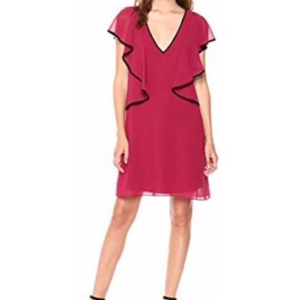 BCBGeneration Garnet Ruffle V-Neck Shift Dress Small‎